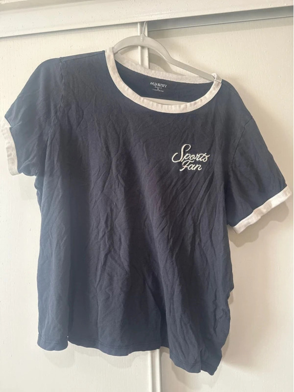 Old Navy Navy Blue "Sports Fan" Graphic Contrast Ringer T-Shirt – Size XL